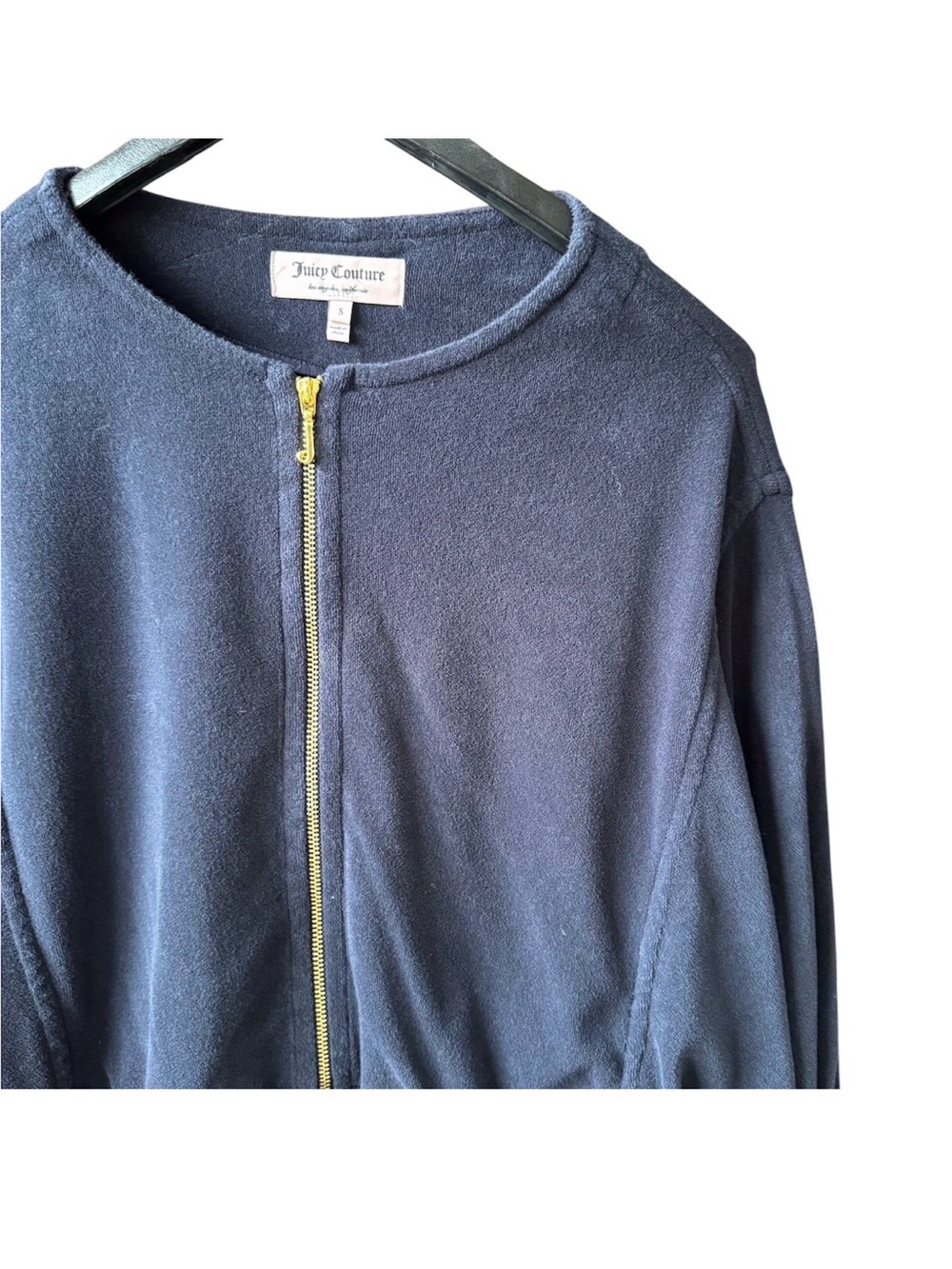 Vintage JUICY COUTURE Terry Cloth Track Jacket Silver J-Zip Navy Blue Small Y2K - Picture 2 of 8